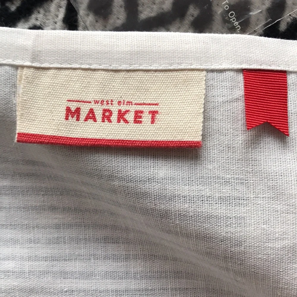 West Elm White Red Blue Linen Cotton Kitchen Towels NWT Set of Two